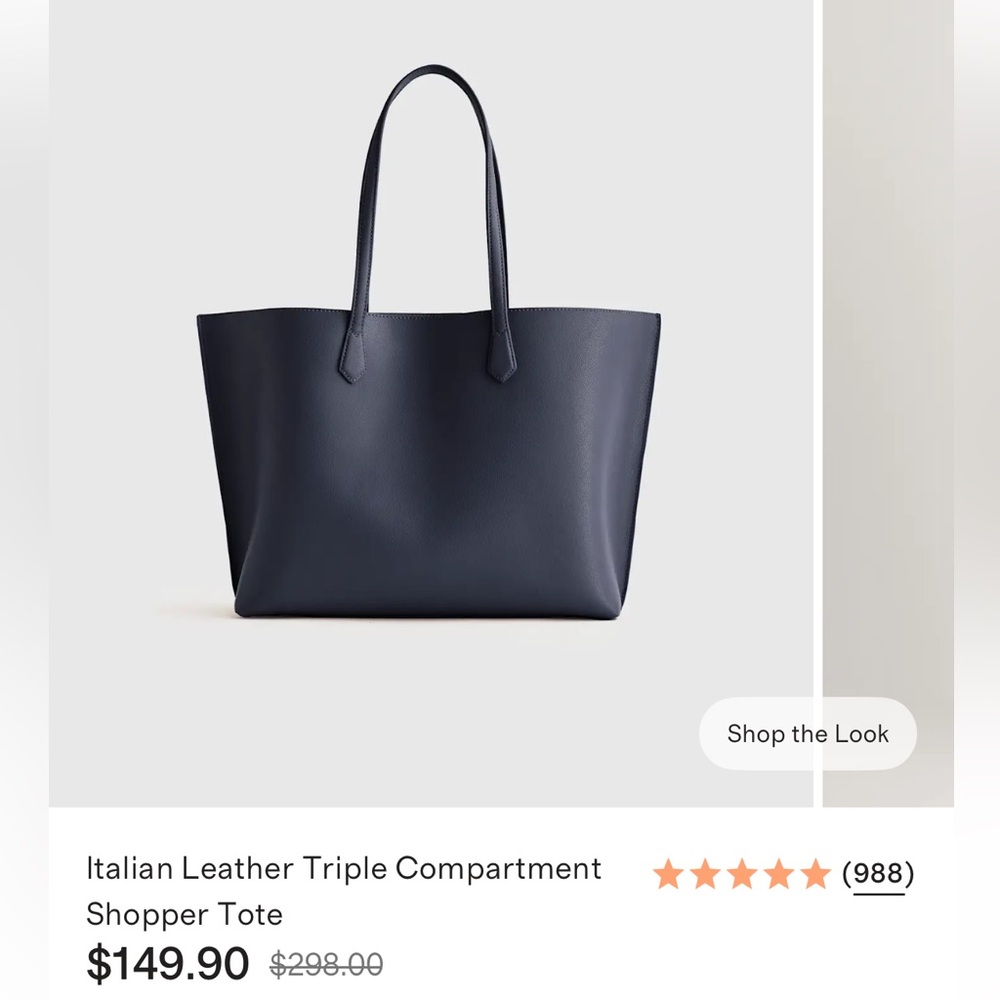 Quince Italian Leather Navy Tote - laptop sleeve!